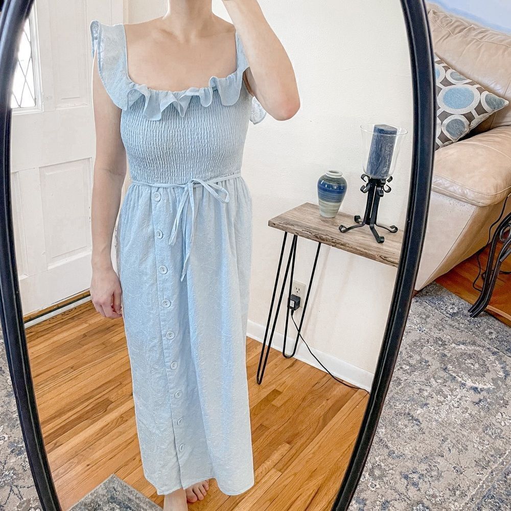 Tularosa Zion Midi Dress Baby Blue Embroidered L - Picture 6 of 11